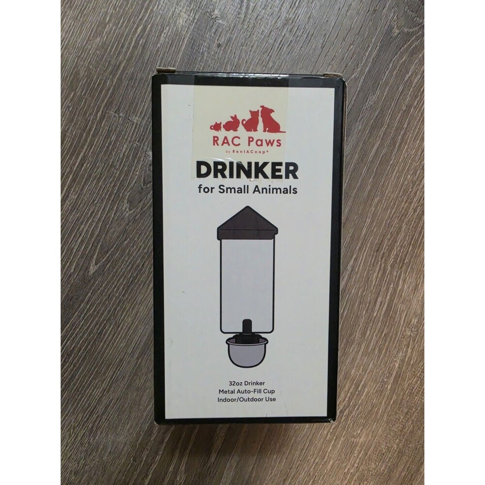 RentACoop No-Drip 32oz Small Animal Drinking Bottle with Auto-Fill Metal Cup for